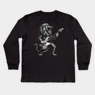 Lion Groove King: Roaring Bass [Gray Scale] Kids Long Sleeve T-Shirt